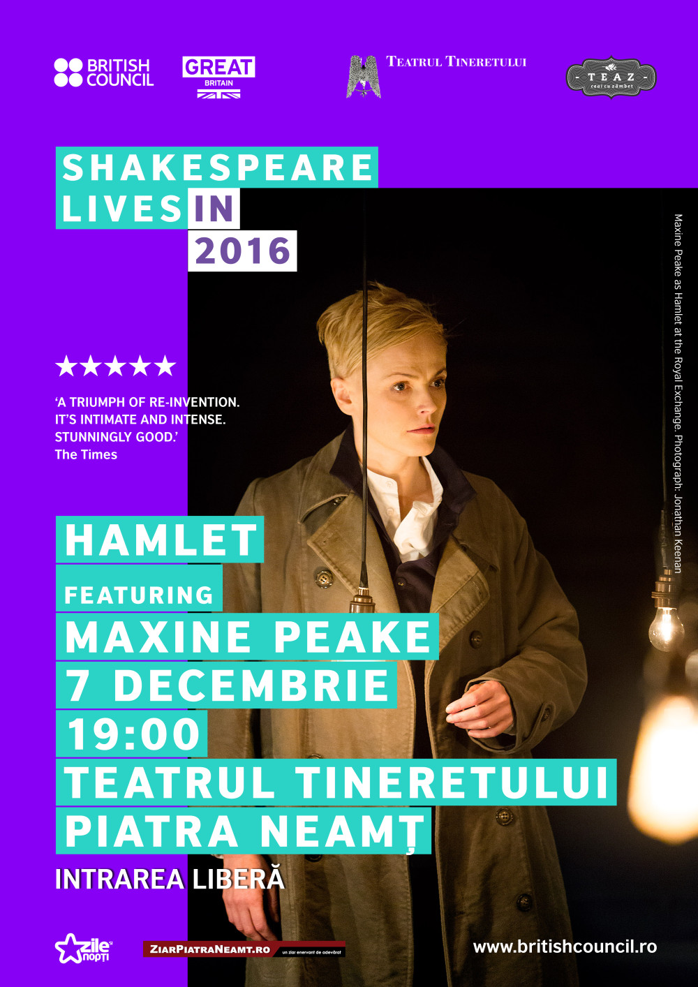 Proiecția filmului “Hamlet Feat. Maxine Peake”, pe 7 Decembrie, la Teatrul Tineretului